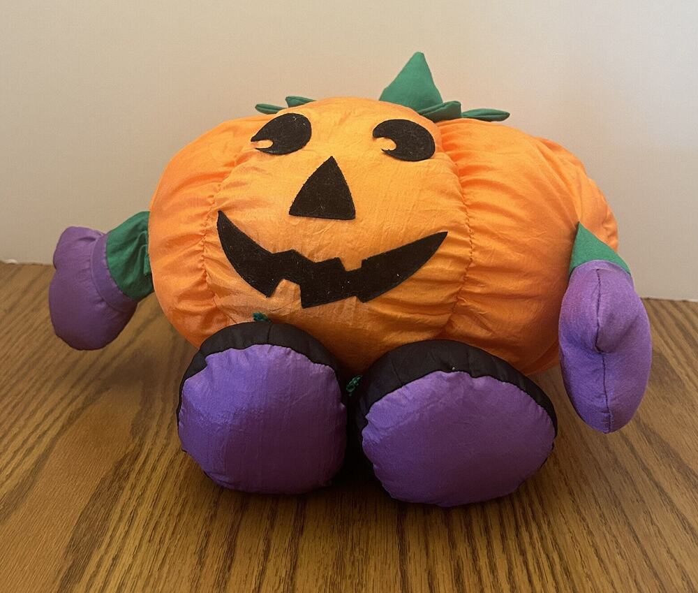 Gibson Greeting Halloween Pumpkin Nylon Jack-O-Lantern 9 Inch Plush Toy 1996 VTG
